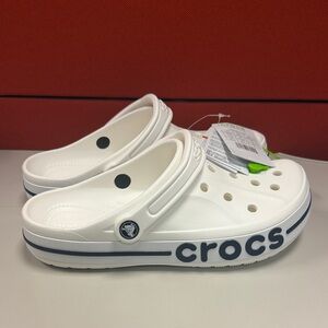 CROCS Kids White Sandals with Navy Accents
